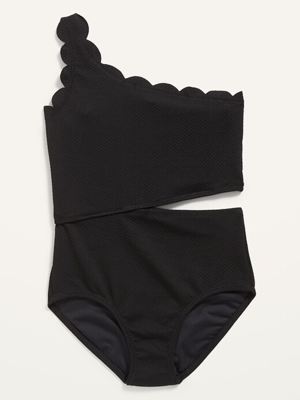 NWT - Old Navy Girls' Black One-Shoulder Scalloped One-Piece Swimsuit